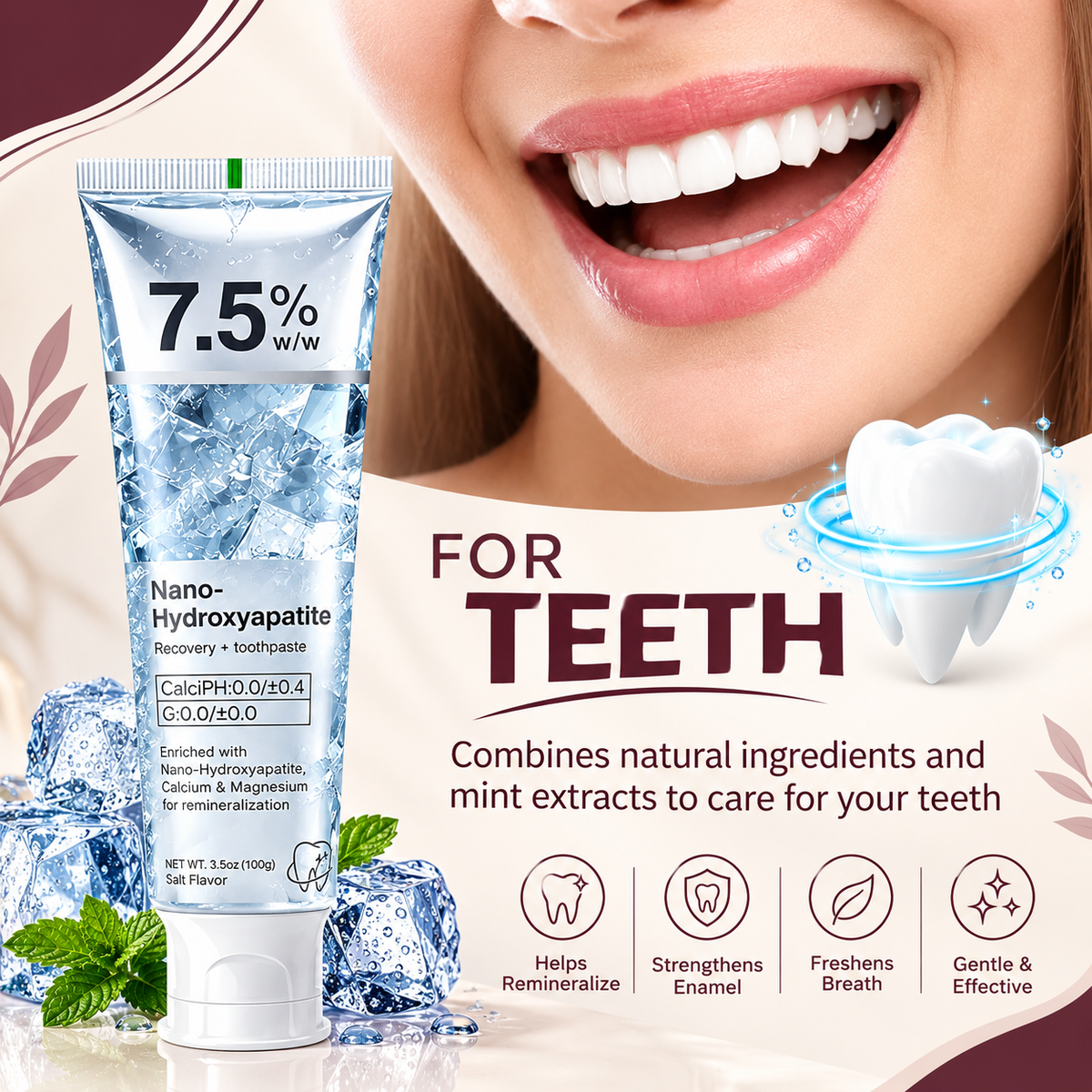 7.5% Nano Hydroxyapatite Toothpaste – Fluoride-Free Whitening & Sensitive Teeth Care