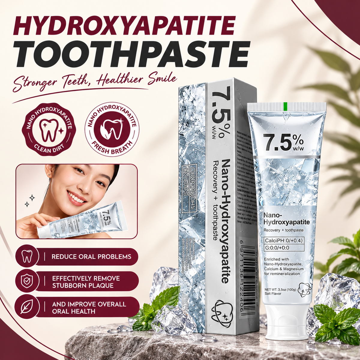 7.5% Nano Hydroxyapatite Toothpaste – Fluoride-Free Whitening & Sensitive Teeth Care