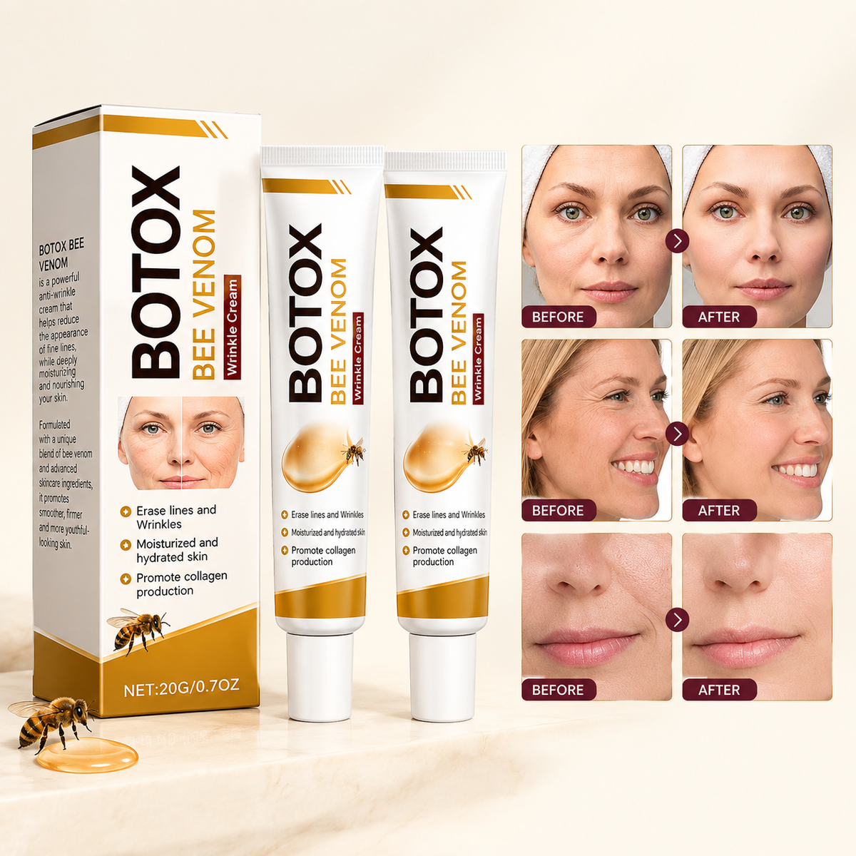 OUHOE Bee Venom Wrinkle Cream 20g – Anti-Aging Face Cream for Fine Lines & Wrinkles