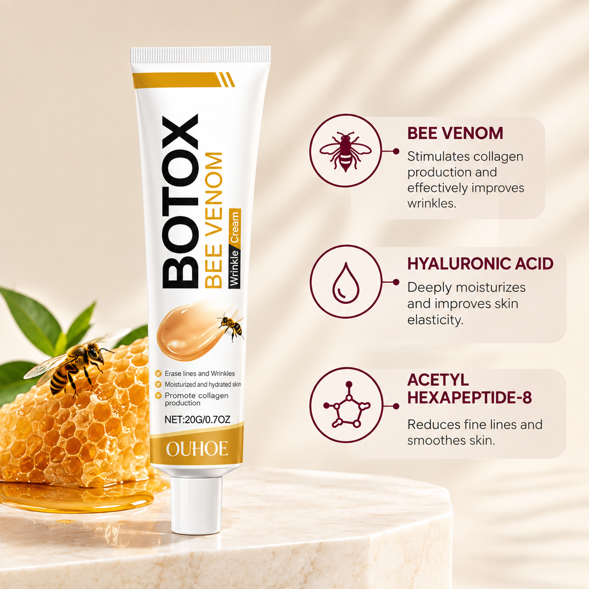 OUHOE Bee Venom Wrinkle Cream 20g – Anti-Aging Face Cream for Fine Lines & Wrinkles