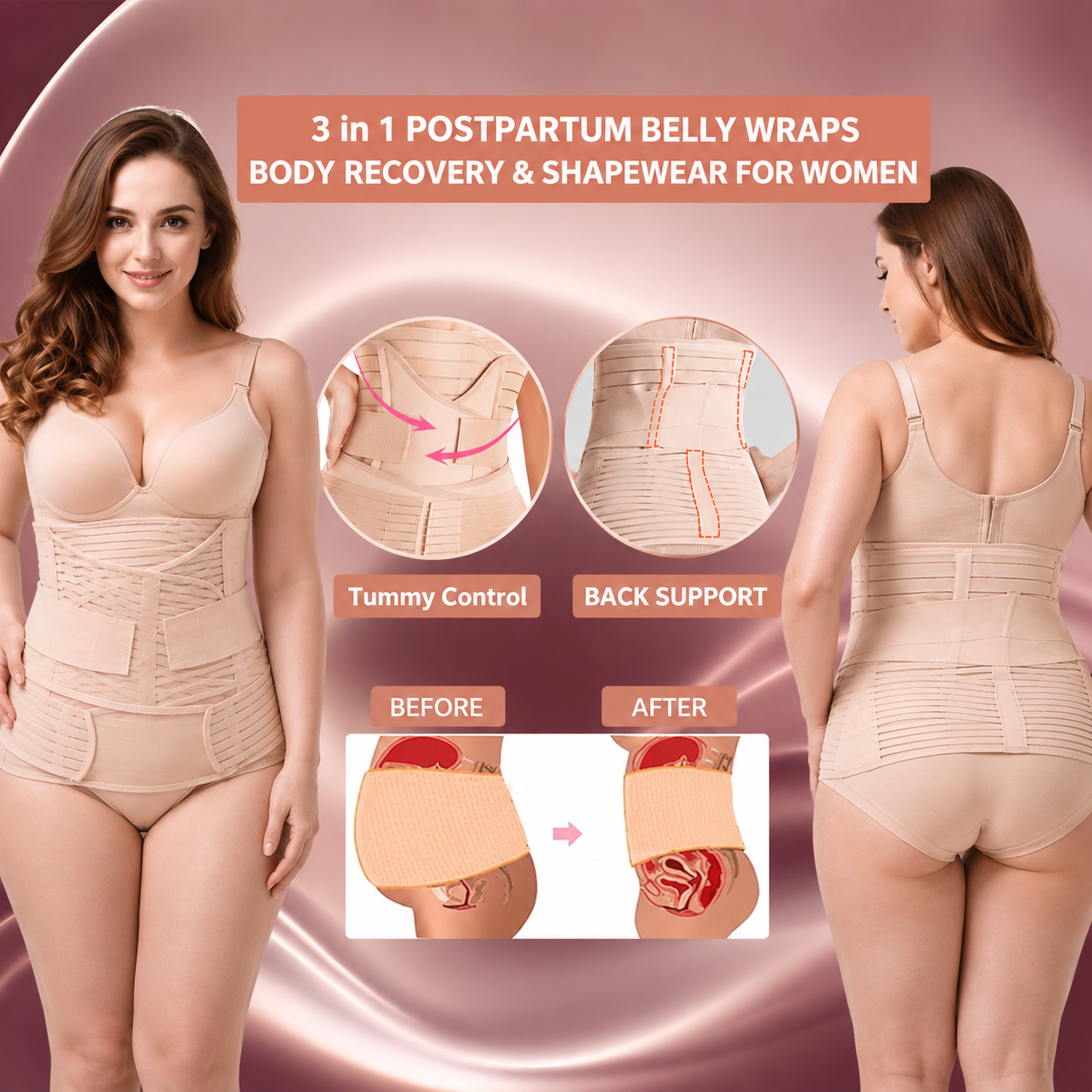 3-in-1 Postpartum Recovery Belt | Belly, Waist & Pelvic Support Wrap