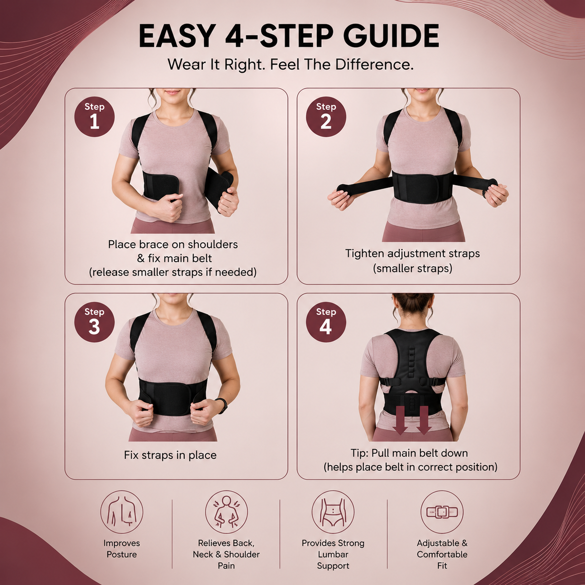 Posture Corrector Back Support Belt – Pain Relief