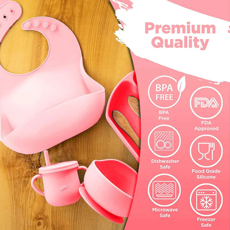 7PCS BPA-Free Complete  Silicone Baby Feeding Set